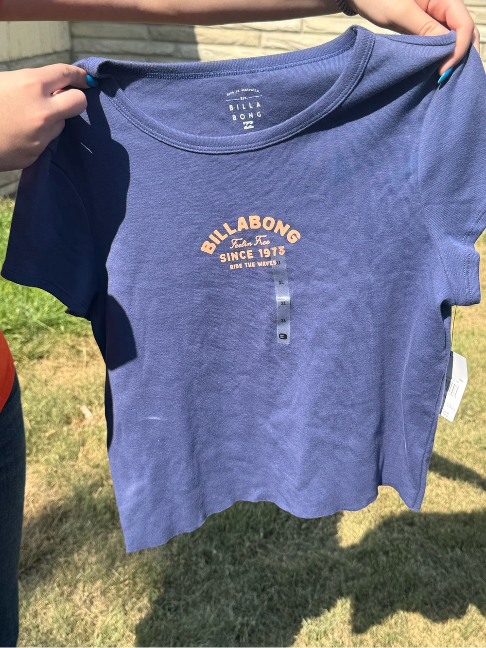 Billabong Navy Tee with Peach Logo